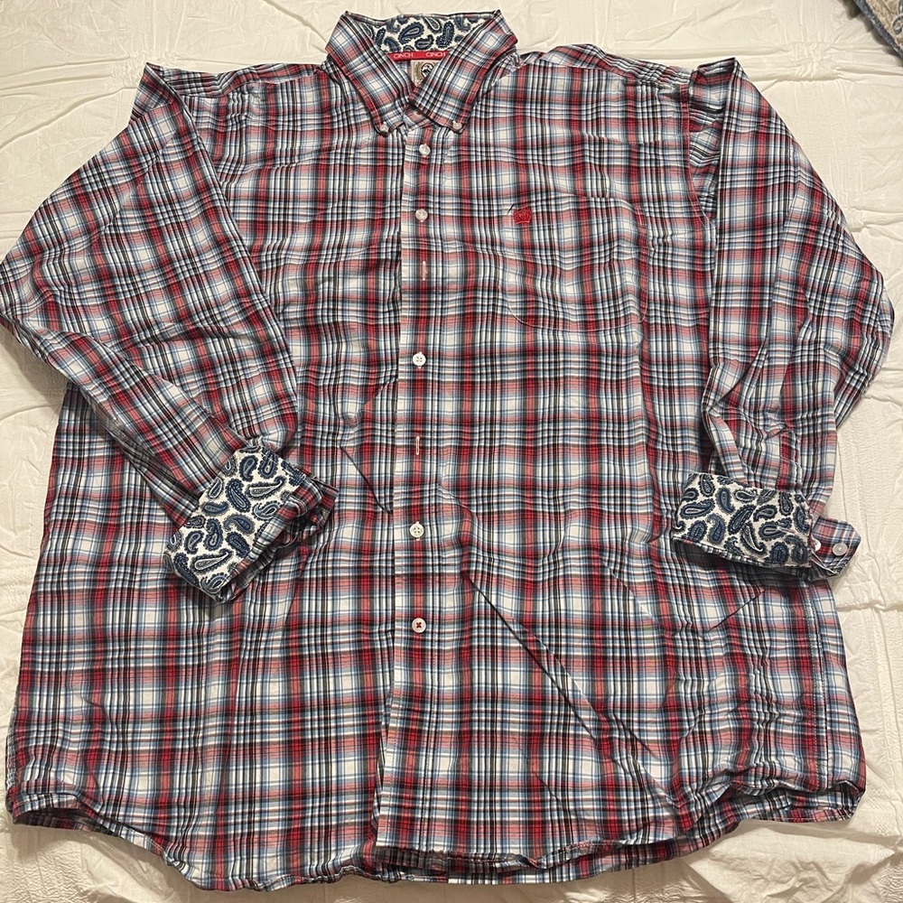 Cinch Long Sleeve Plaid Casual Western Button Up Means Shirt XL